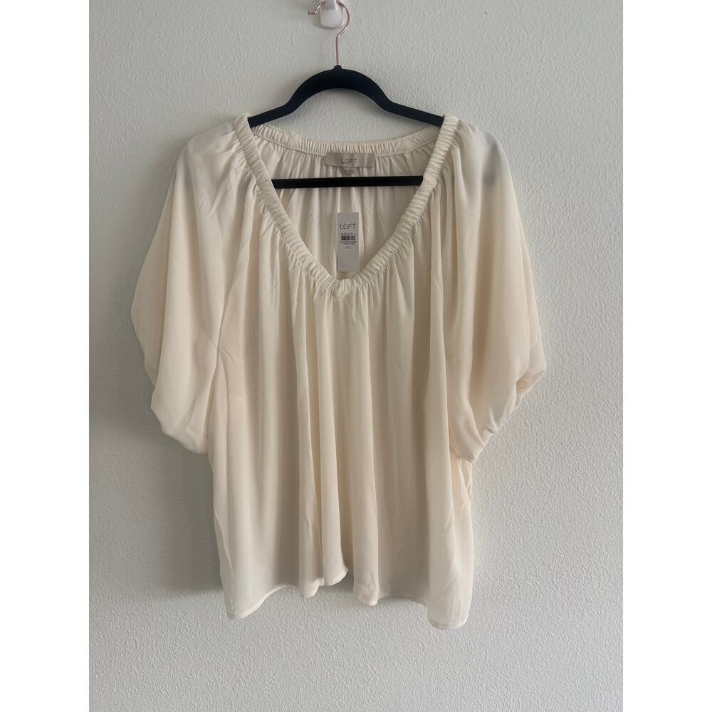 NWT LOFT  V-Neck Top Blouse Shirt Whisper White XXL